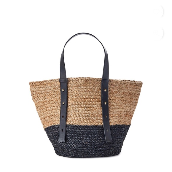 None Handbags - Jute & black pocket summer vacation island breeze beach straw tote new